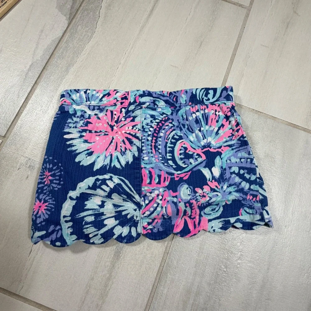 Lilly Pulitzer Girls Blue Pink Floral Corduroy Scalloped Skort Size 6 Kids